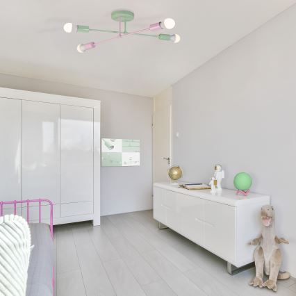 Virsmontējamā griestu lustra CAMBRIDGE 4xE27/15W/230V zaļa/rozā