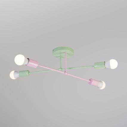 Virsmontējamā griestu lustra CAMBRIDGE 4xE27/15W/230V zaļa/rozā