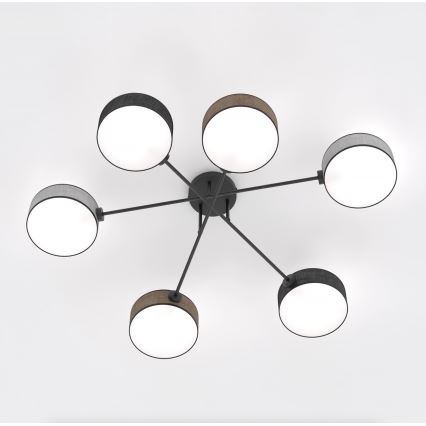 Virsmontējamā griestu lustra MAGA 6xE14/10W/230V melna/brūna/pelēka