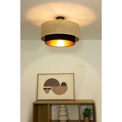 Virsmontējamais griestu lustrs SARTA 1xE27/60W/230V Ø 45 cm melns/džuta