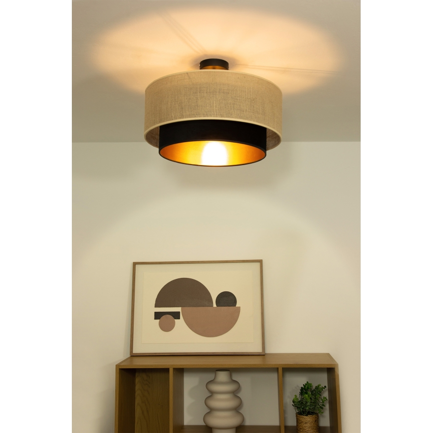 Virsmontējamais griestu lustrs SARTA 1xE27/60W/230V Ø 45 cm melns/džuta