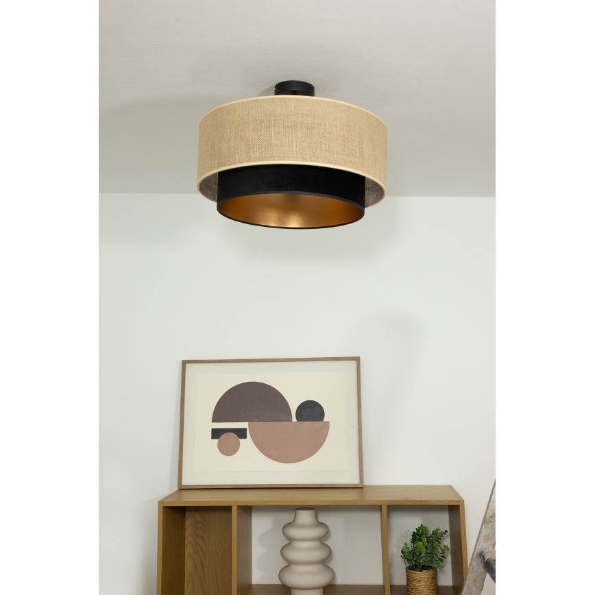 Virsmontējamais griestu lustrs SARTA 1xE27/60W/230V Ø 45 cm melns/džuta
