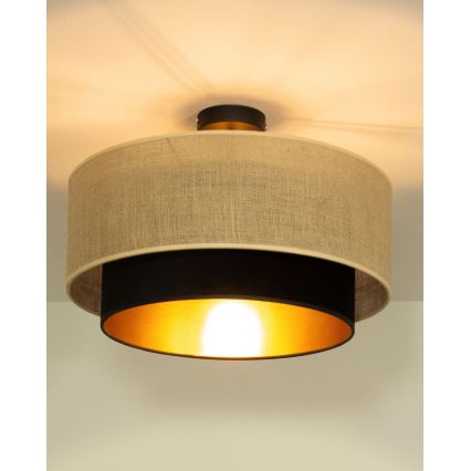 Virsmontējamais griestu lustrs SARTA 1xE27/60W/230V Ø 45 cm melns/džuta