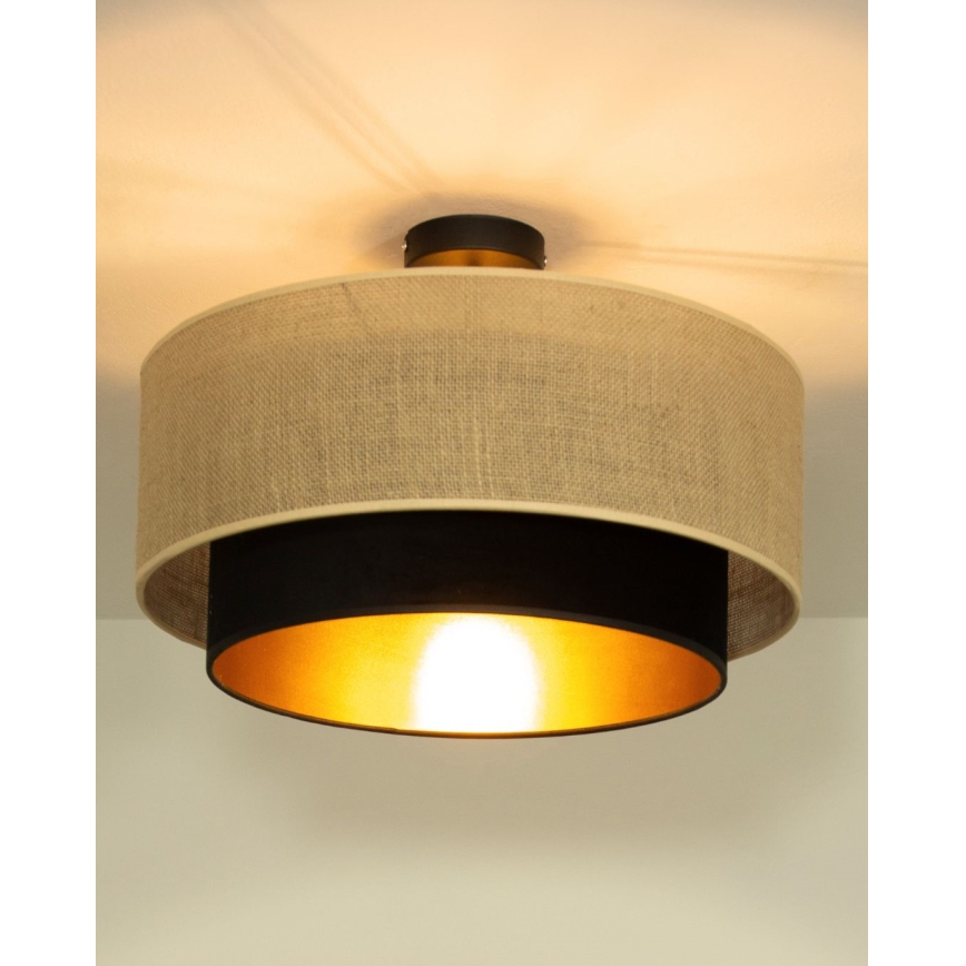 Virsmontējamais griestu lustrs SARTA 1xE27/60W/230V Ø 45 cm melns/džuta