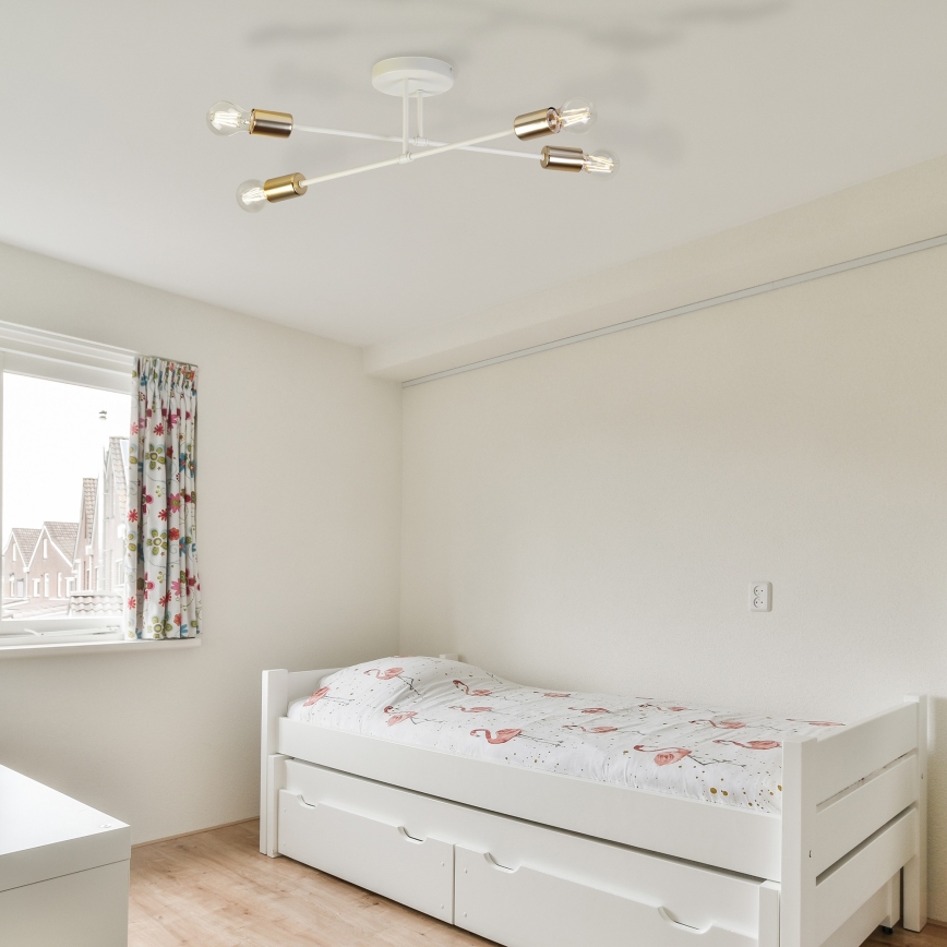 Virsmontēta griestu lampa CAMBRIDGE 4xE27/15W/230V misiņš/balta