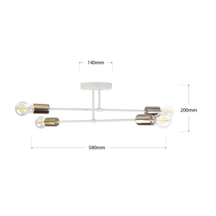 Virsmontēta griestu lampa CAMBRIDGE 4xE27/15W/230V misiņš/balta