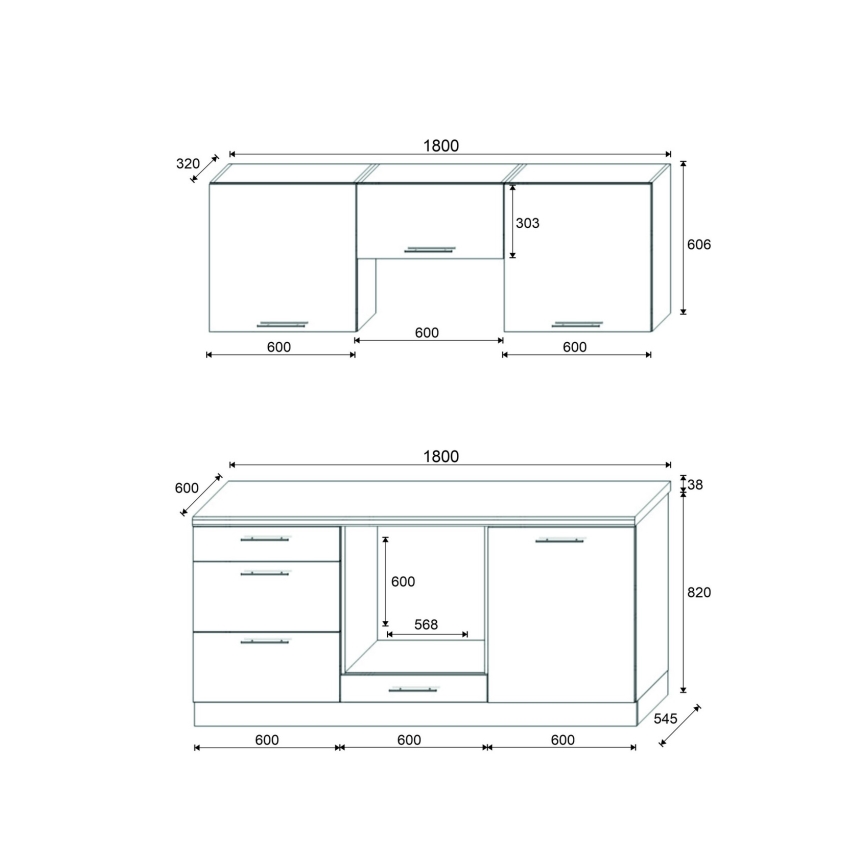 Virtuves iekārta CELESTE 180 cm, glancēta pelēka