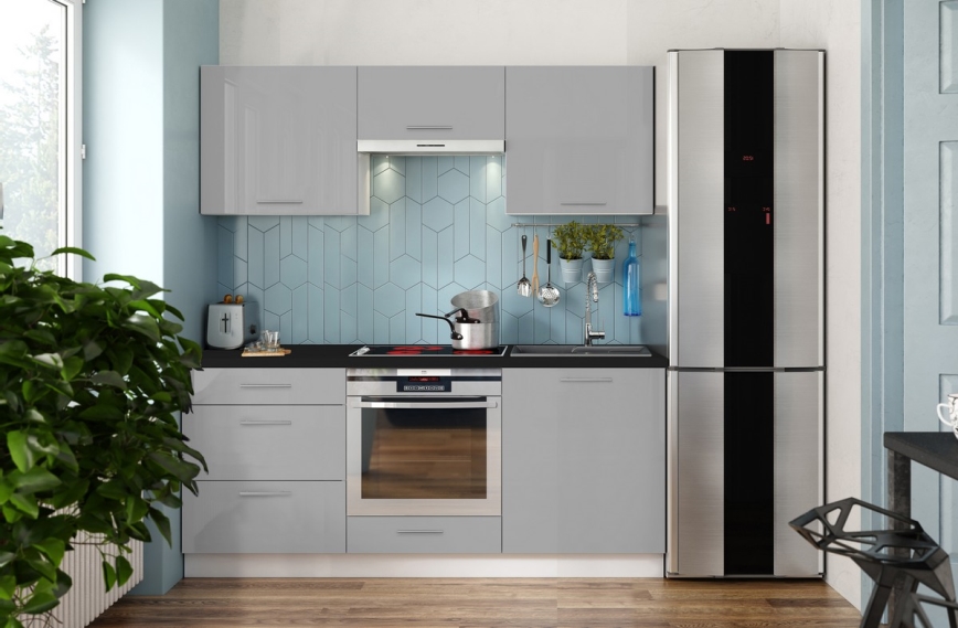 Virtuves iekārta CELESTE 180 cm spīdīga pelēka