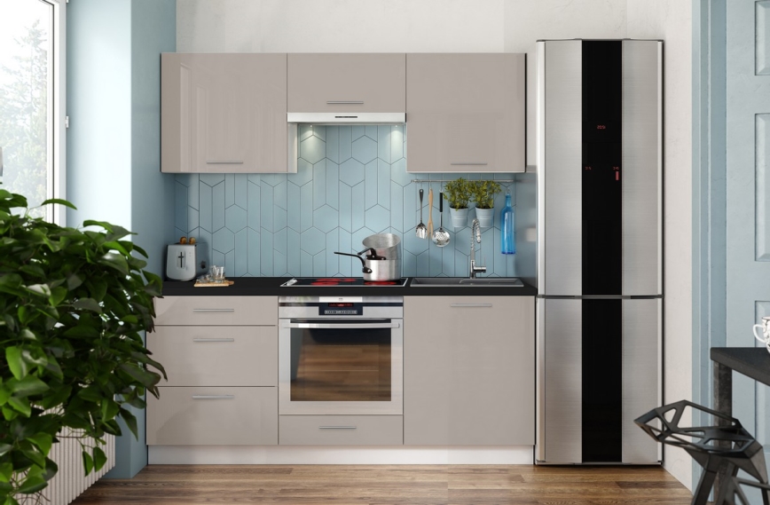 Virtuves iekārta CELESTE 180 cm spīdīga taupe