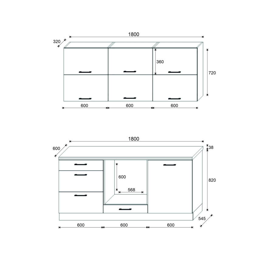 Virtuves iekārta ELISE 180 cm grafīta