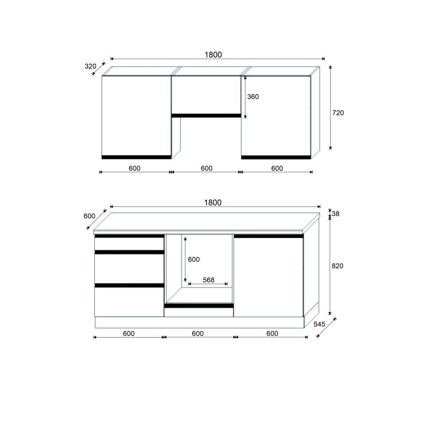 Virtuves iekārta MARINA 180 cm, Craft ozols