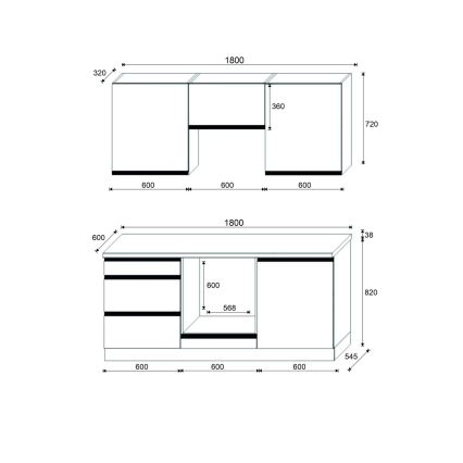 Virtuves iekārta MARINA 180 cm craft ozols/spīdīgi melna