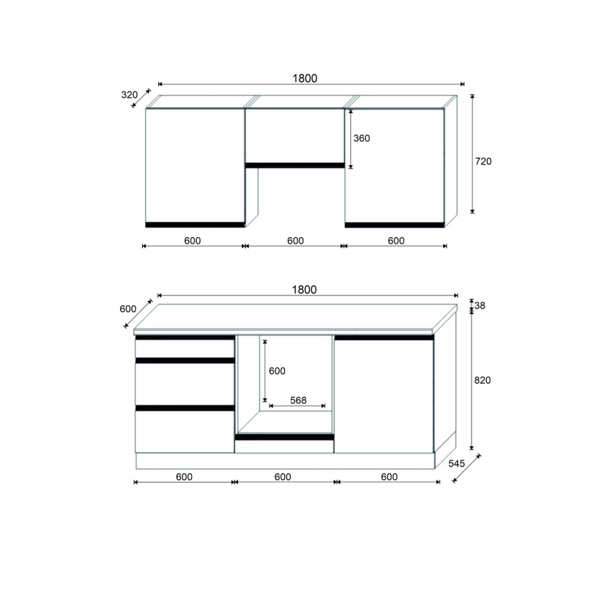 Virtuves iekārta MARINA 180 cm ozols craft/glancēta balta