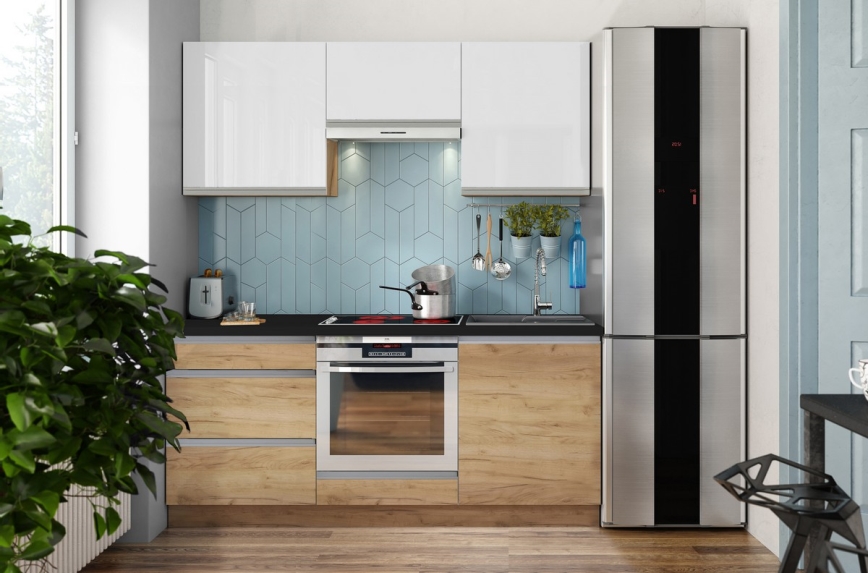 Virtuves iekārta MARINA 180 cm ražots no ozola/ gloss balta