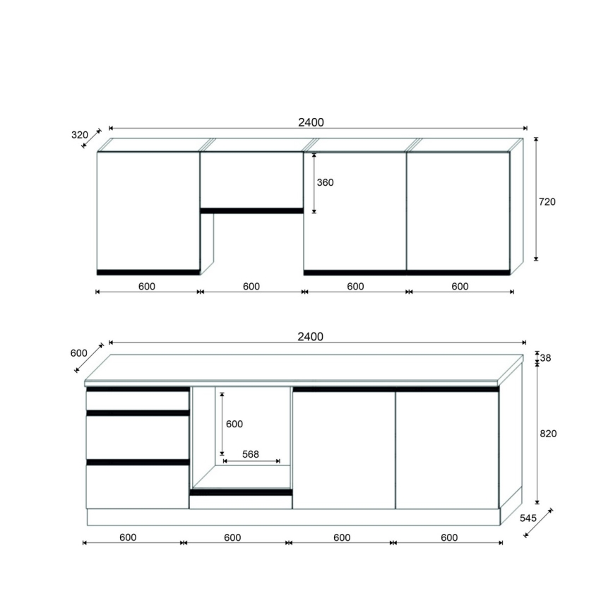 Virtuves iekārta MARINA 240 cm ozols craft/spīdīgi balta
