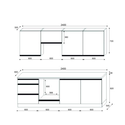Virtuves iekārta MARINA 240 cm ozols craft/spīdīgi melna