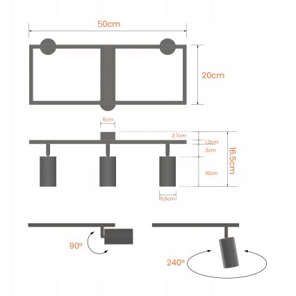 Virziena gaismeklis 3xGU10/30W/230V balts