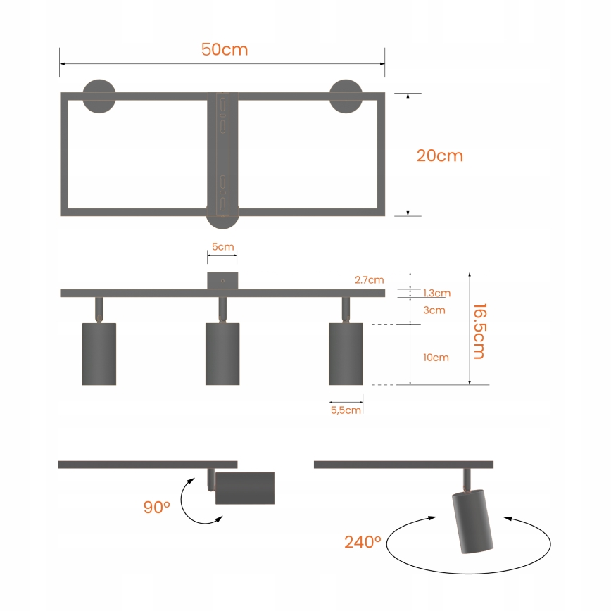 Virziena gaismeklis 3xGU10/30W/230V balts