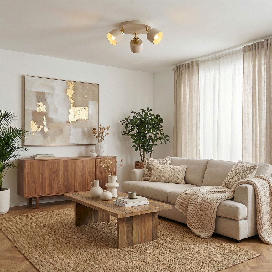 Virziena gaismeklis PARKLA 3xE27/15W/230V bēšs/zeltains