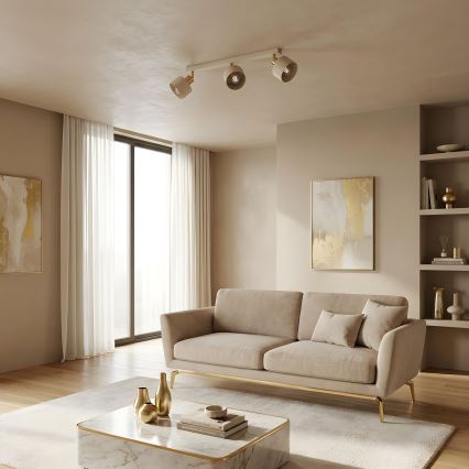 Virziena gaismeklis PARKLA 3xE27/15W/230V bēšs/zelts