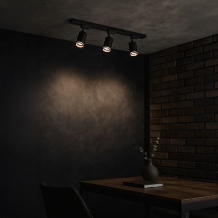 Virziena gaismeklis sliežu sistēmai PIPE 3xGU10/10W/230V, melns