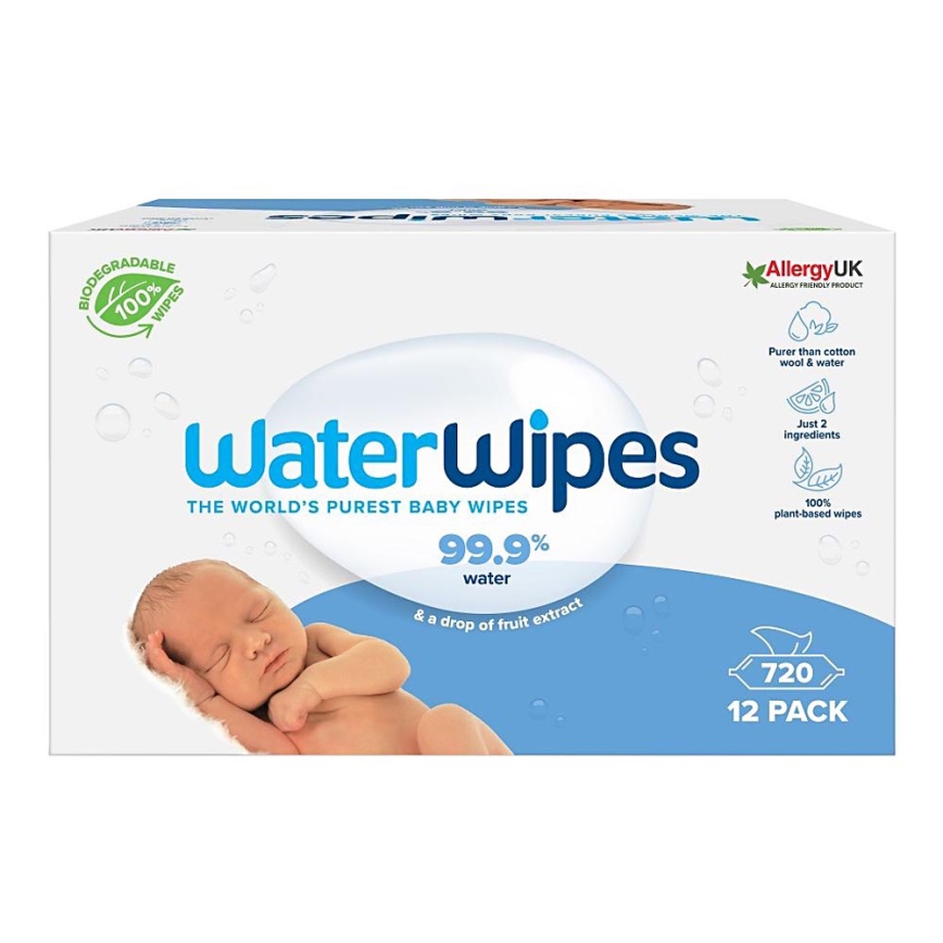 WaterWipes - KOMPLEKTS 12x Mitrās salvetes bez plastmasas 60 gab. (720 pcs)