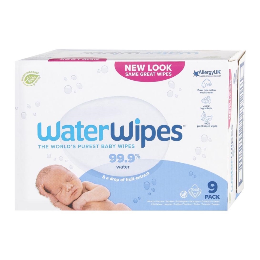 WaterWipes - KOMPLEKTS 9x Mitrās salvetes bez plastmasas 60 gab. (540 pcs)