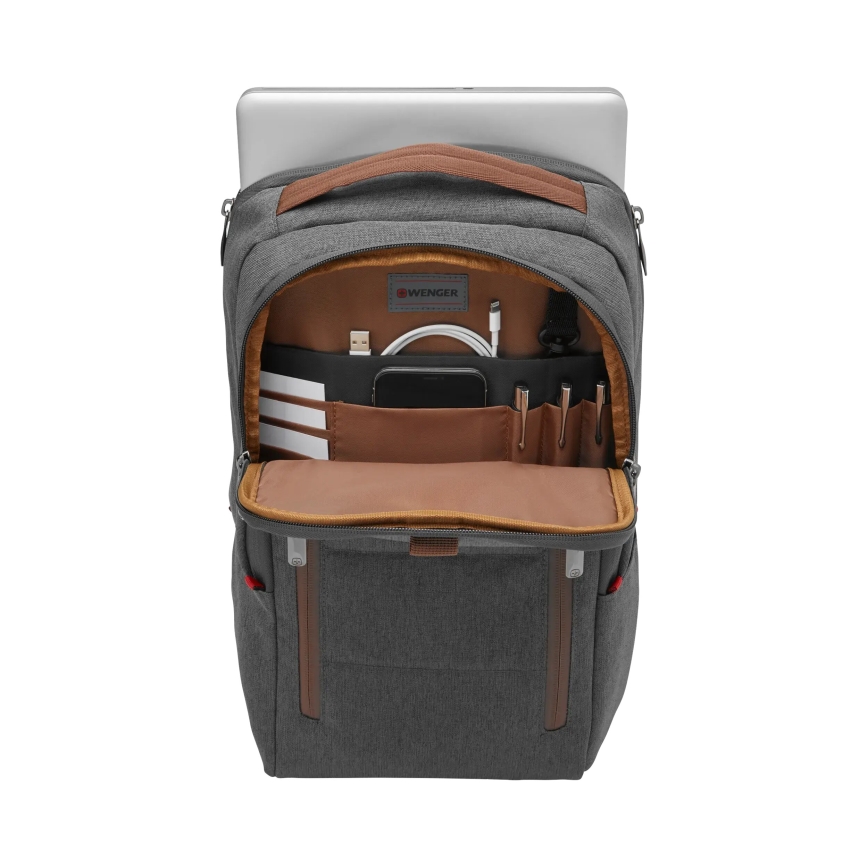 Wenger - Portatīvā datora mugursoma 15 l 16" ar planšetdatora kabatu 12" + šķērssoma City Upgrade 2in1 pelēka