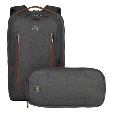 Wenger - Portatīvā datora mugursoma 15 l 16" ar planšetdatora kabatu 12" + šķērssoma City Upgrade 2in1 pelēka