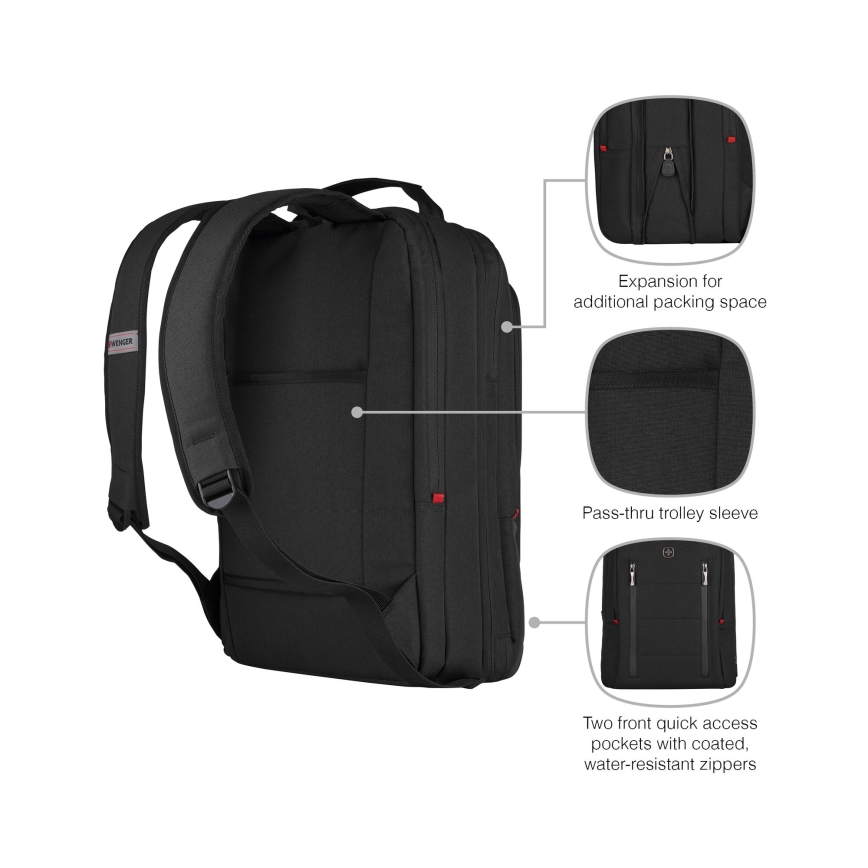 Wenger - Portatīvā datora mugursoma 16 l 16" ar planšetdatora kabatu 12" Pilsēta Traveler melna