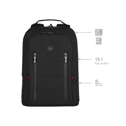 Wenger - Portatīvā datora mugursoma 16 l 16" ar planšetdatora kabatu 12" Pilsēta Traveler melna