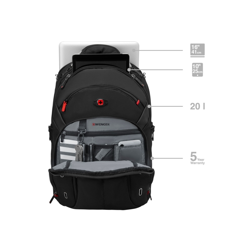 Wenger - Portatīvā datora mugursoma 20 l 15" ar planšetdatora kabatu 10" Gigabyte melna