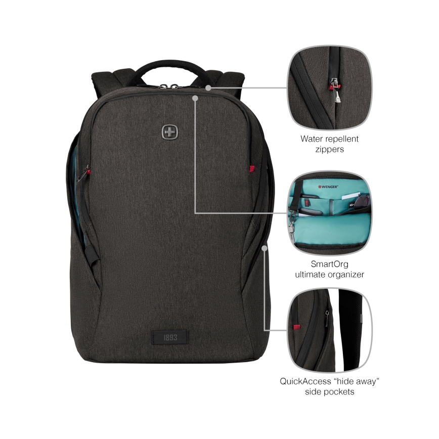 Wenger - Portatīvā datora mugursoma 21 l 16" ar planšetdatora kabatu 10" MX Light melna