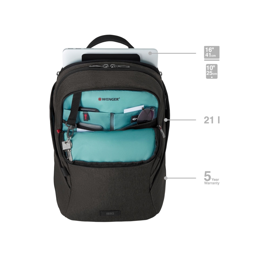 Wenger - Portatīvā datora mugursoma 21 l 16" ar planšetdatora kabatu 10" MX Light melna