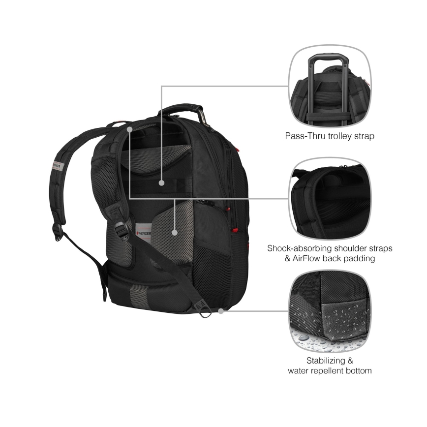 Wenger - Portatīvā datora mugursoma 25 l 16" ar planšetdatora kabatu 10" Pegasus Deluxe melna