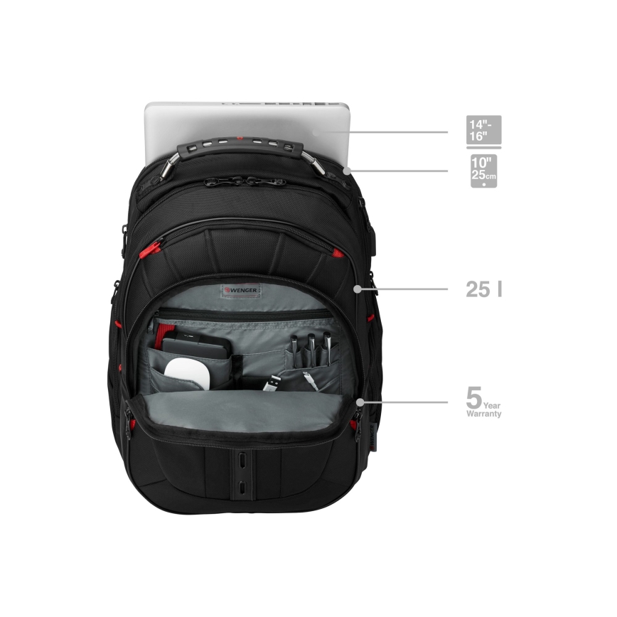 Wenger - Portatīvā datora mugursoma 25 l 16" ar planšetdatora kabatu 10" Pegasus Deluxe melna