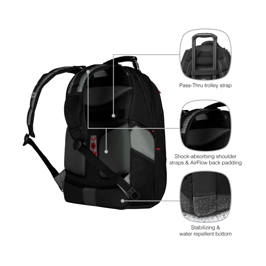 Wenger - Portatīvā datora mugursoma 25 l 17" ar planšetdatora kabatu 12" Pegasus melna/pelēka