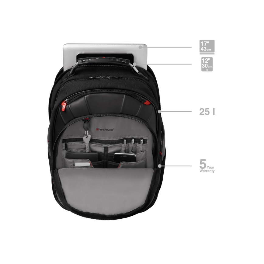 Wenger - Portatīvā datora mugursoma 25 l 17" ar planšetdatora kabatu 12" Pegasus melna/pelēka