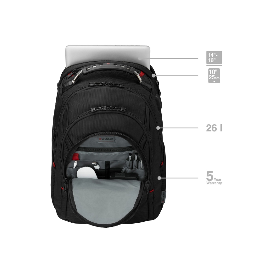 Wenger - Portatīvā datora mugursoma 26 l 17" ar planšetdatora kabatu 10" Ibex Ballistic Deluxe