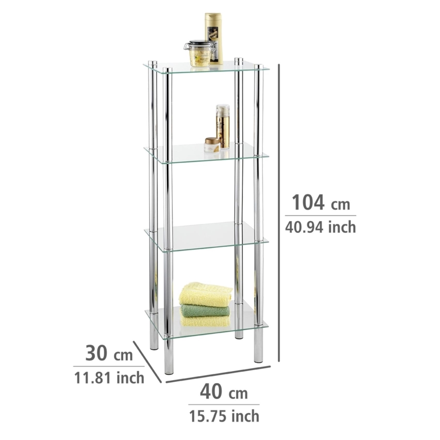 WENKO 15853100 - Plaukts YAGO 40x104 cm, no nerūsējošā tērauda / sudraba krāsā / caurspīdīgs