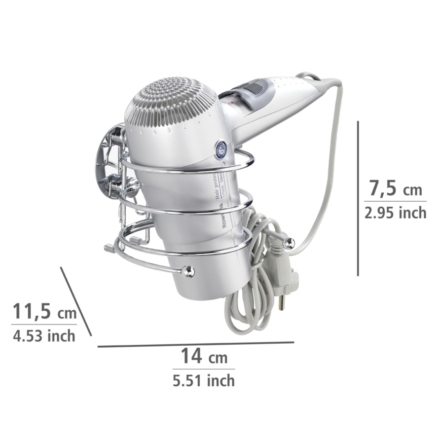 WENKO 18770100-Fēna turētājs TURBO-LOC apaļš, no tērauda, 14x11,5 cm, spīdīgs hroms