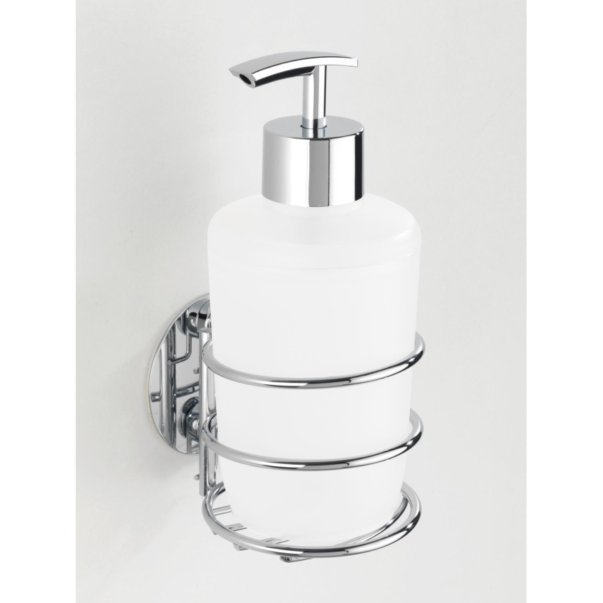 WENKO 18777100 - TURBO-LOC RUND tērauda dozators šķidrām ziepēm, 7,5x16,5 cm, spīdīgs hroms/balts