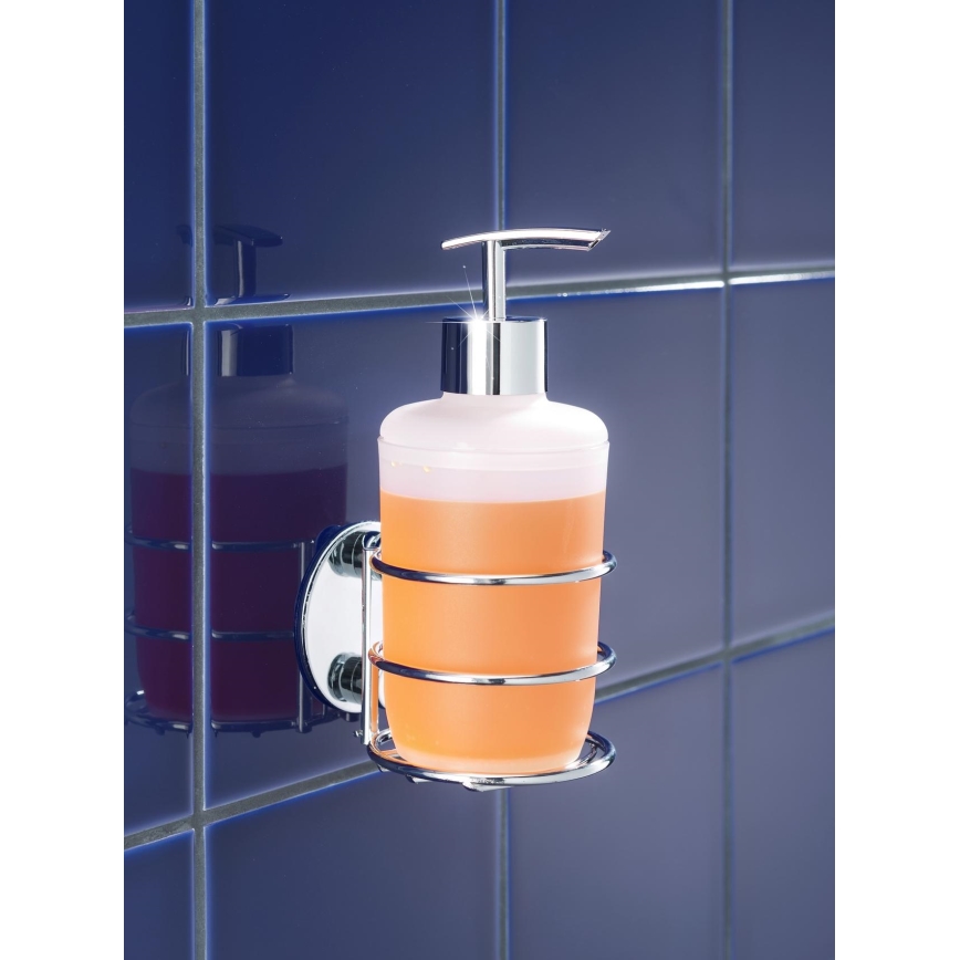 WENKO 18777100 - TURBO-LOC RUND tērauda dozators šķidrām ziepēm, 7,5x16,5 cm, spīdīgs hroms/balts