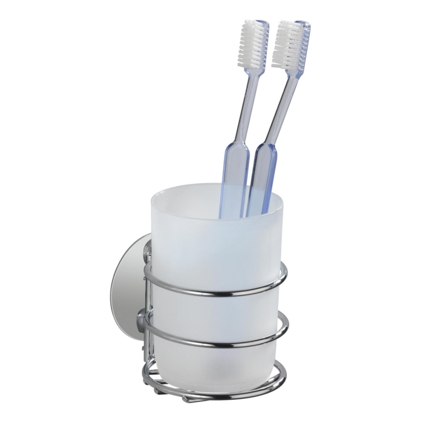 WENKO 18779100-Zobu suku glāzīte TURBO-LOC RUND STAHL 7,5x9 cm spīdīgs hroms/balts