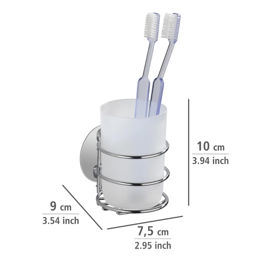 WENKO 18779100-Zobu suku glāzīte TURBO-LOC RUND STAHL 7,5x9 cm spīdīgs hroms/balts
