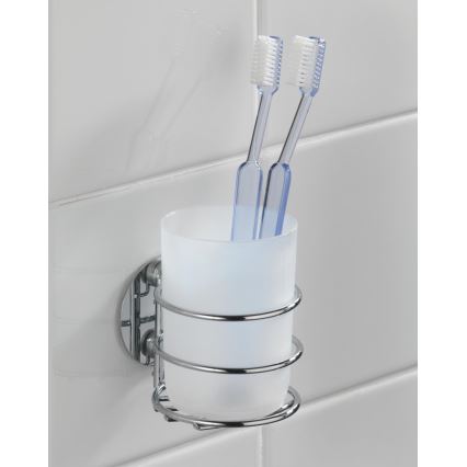 WENKO 18779100-Zobu suku glāzīte TURBO-LOC RUND STAHL 7,5x9 cm spīdīgs hroms/balts