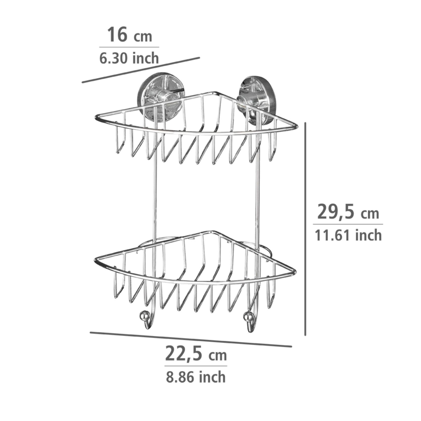 WENKO 20888100 - Stūra plaukts VACUUM-LOC RUND STAH 22,5x29,5 cm, spīdīgs hroms