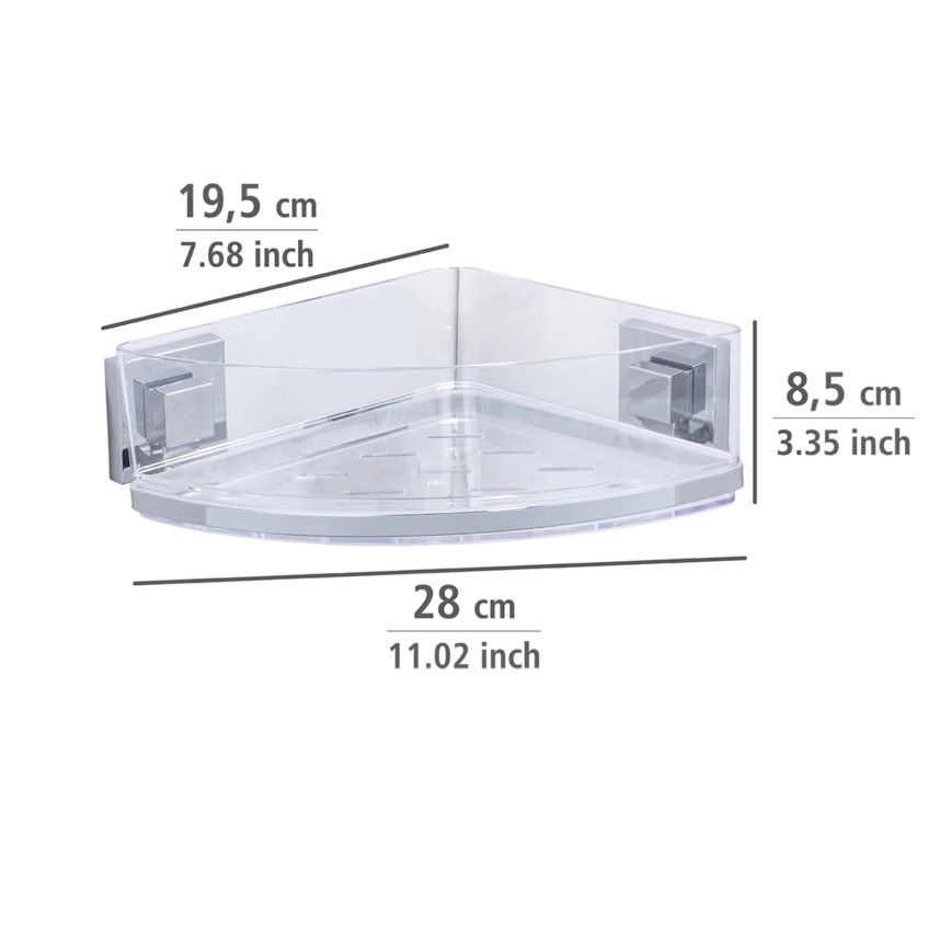 WENKO 22686100-Stūra plaukts VACUUM-LOC QUADRO ED 28x19,5 cm sudraba/caurspīdīgs