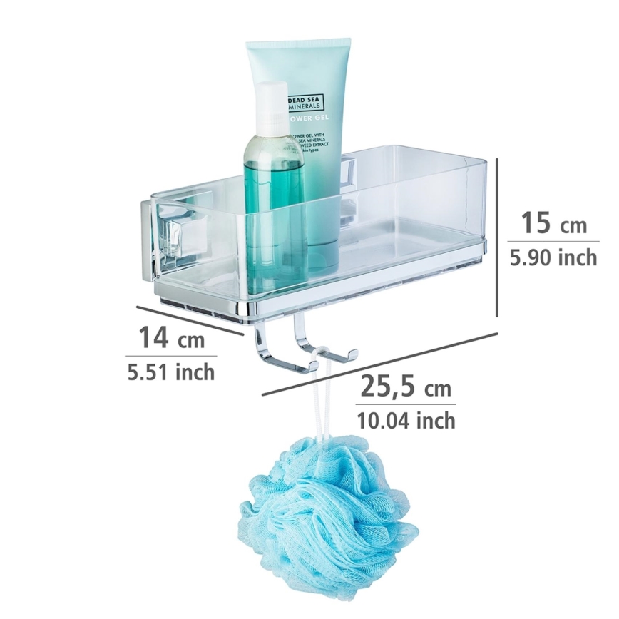 WENKO 22694100-plaukts VACUUM-LOC QUADRO ED 25,5x15 cm sudraba/spīdīgs hroms/caurspīdīgs