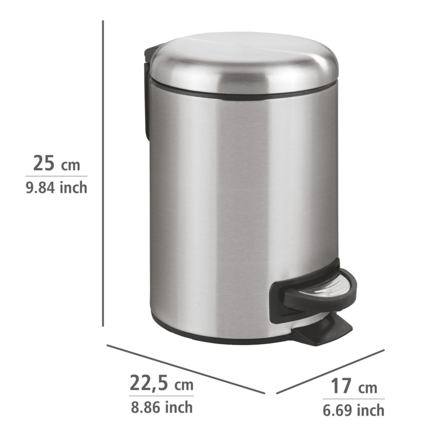 WENKO 22702100 - Atkritumu tvertne LEMAN 17x25 cm nerūsējošais tērauds/satīns/melna